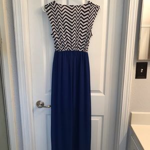 Black & white striped long shear dress